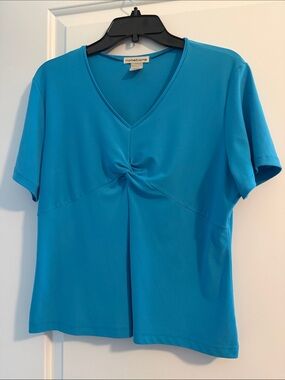 Notations Teal Short-Sleeve Twist-Front V-Neck Top